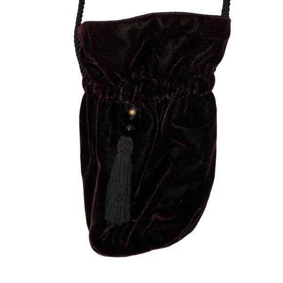 whiting & davis stunning vintage burgundy HOLIDAY velvet cinch cross body purse - Picture 1 of 6